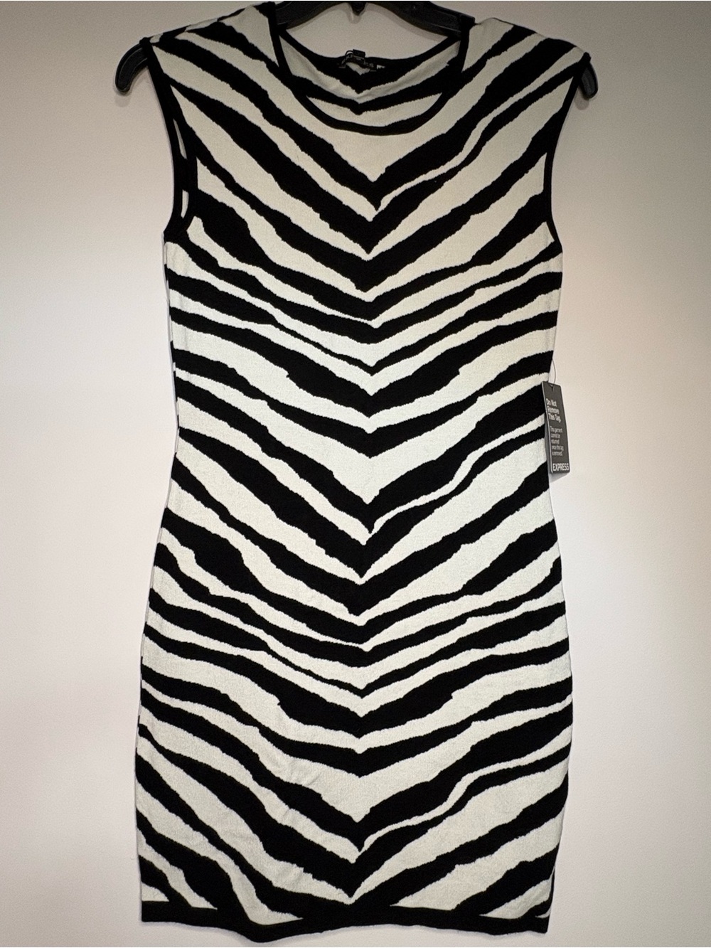 Express Sleeveless Zebra-Stripe Bodycon Dress in Black & White
